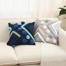 1pc Bohemian Plush Geometric Pom Pom Decorative Throw Pillow Case For Living Room, Bedroom, Party, Cute Embroidered