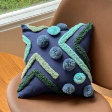 1pc Bohemian Plush Geometric Pom Pom Decorative Throw Pillow Case For Living Room, Bedroom, Party, Cute Embroidered