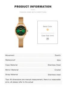 CITIZEN Montre à quartz pour femmes, montre analogique avec bracelet en acier inoxydable doré rose, montre habillée décontractée pour femmes, boîtier de 26 mm avec cadran vert EQ3003-50W