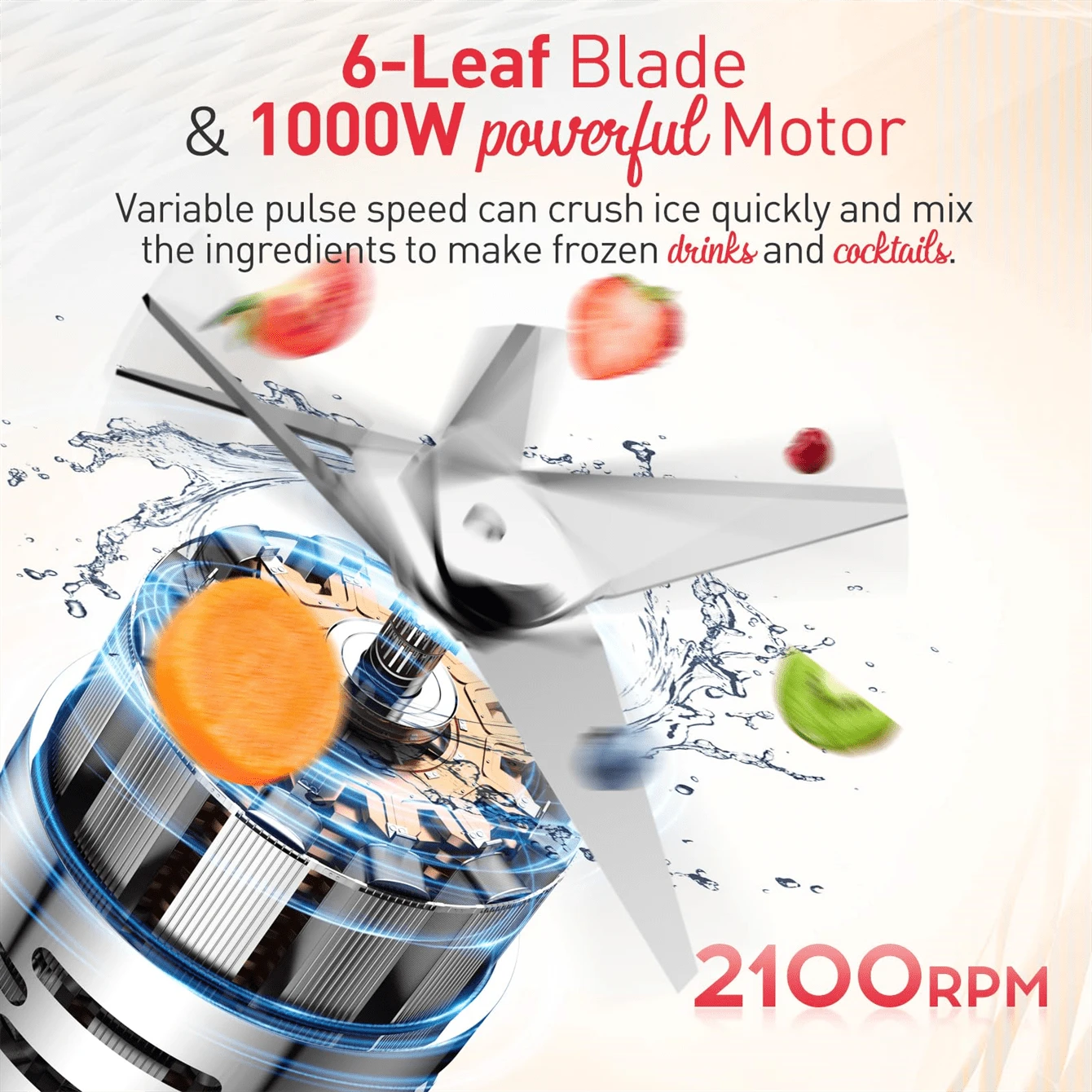 Countertop Blender, 1000W Professional Kitchen Blender For Shakes And