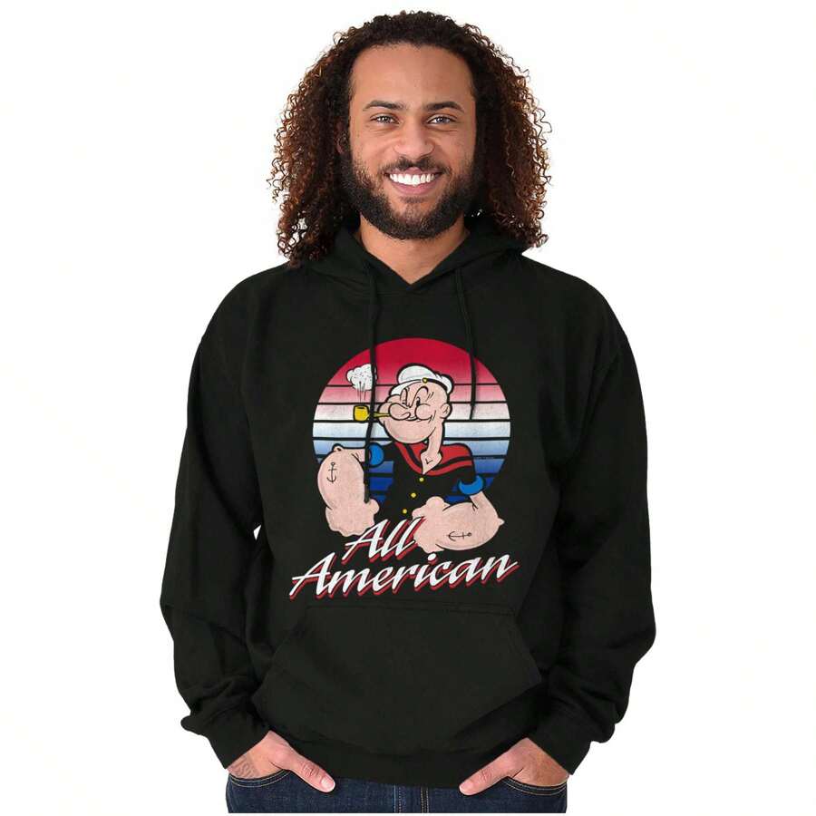 Popeye Sudadera con capucha de el marinero, estilo americano, para hombre - Negro - Ver 1