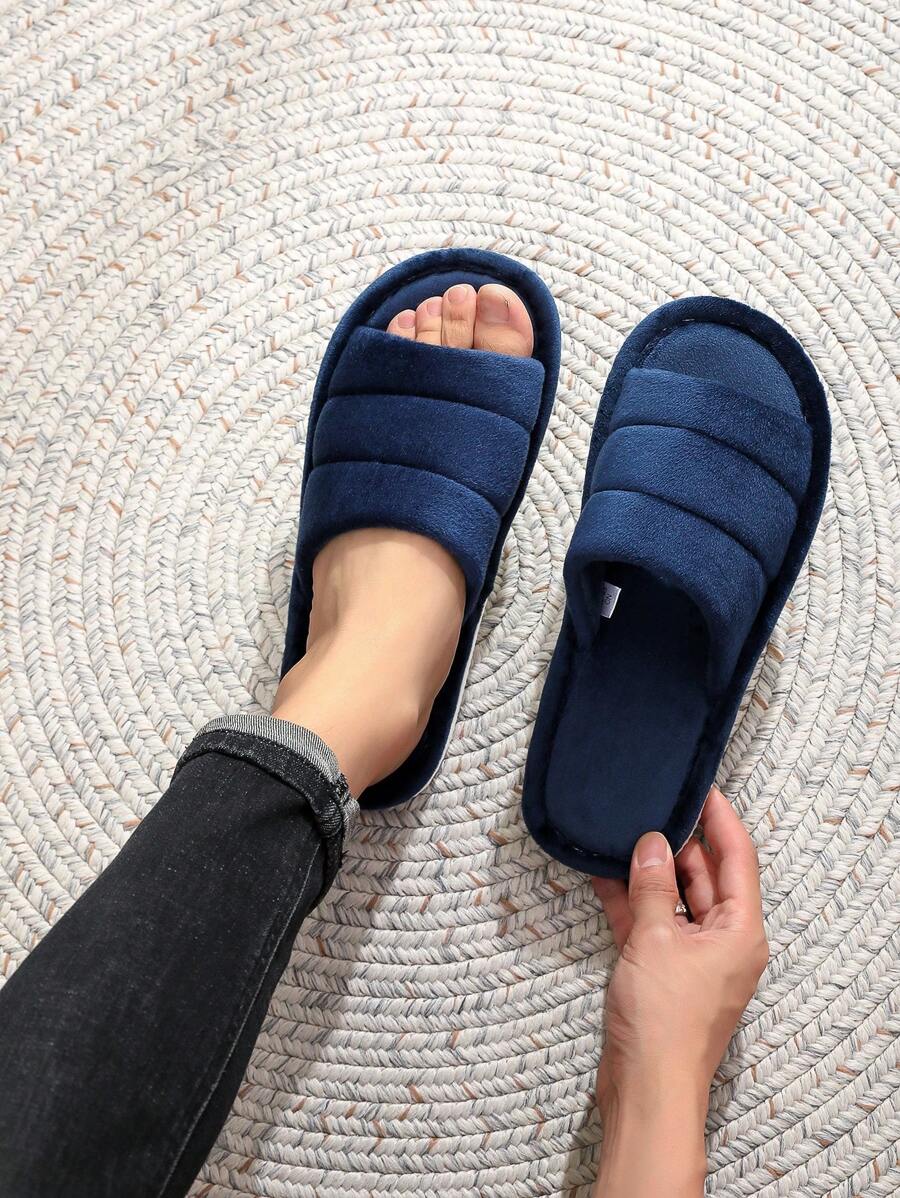 Fall/Winter Open Toe Slippers For Men, New Arrivals, 4 Seasons Indoor Household Non-Slip Floor Wear, Spring Autumn House Slippers - Navy Blue - View 1