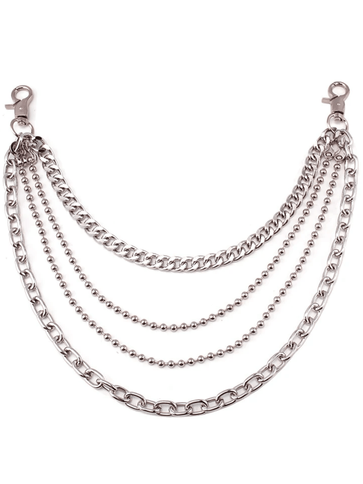 1pc European & American Punk Rock Style Fashion Metal Waist Chain, Multi-Layer Chains Jeans Chain - Silver - View 5