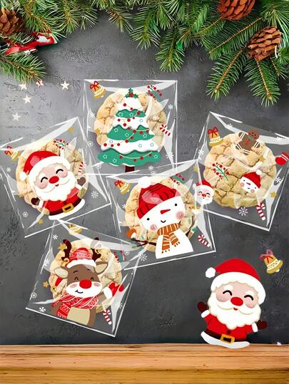 100pcs Christmas Candy Bags - Resealable OPP Candy & Cookie Bags With Holiday Cartoon Patterns, Suitable For Holiday Gifts,Christmas