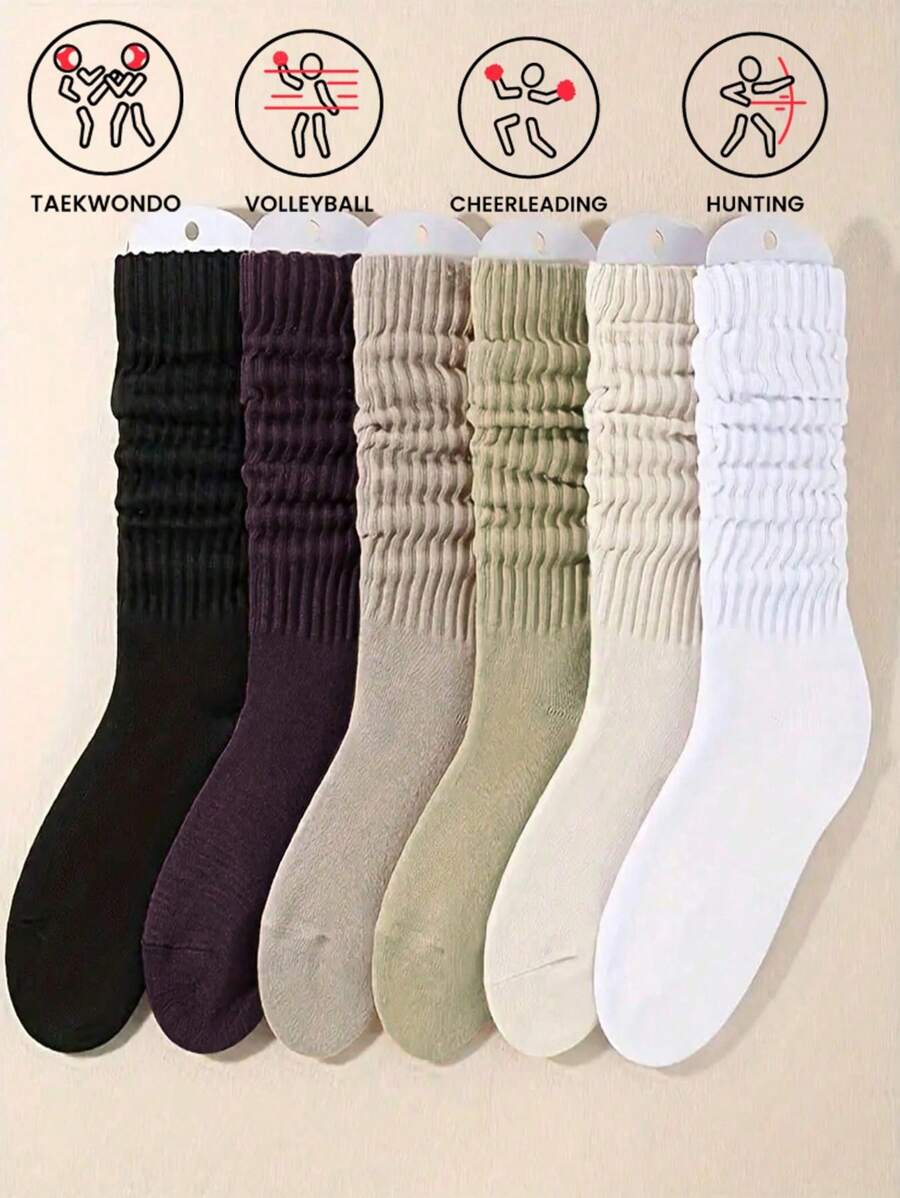 6pairs Solid Color Casual Socks, Simple & Warm Daily Wear Socks, Women's Sports Socks - Multicolor - View 1