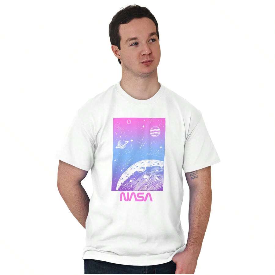 Vaporwave Gradient Space Galaxy Graphic T Shirt - White - View 1