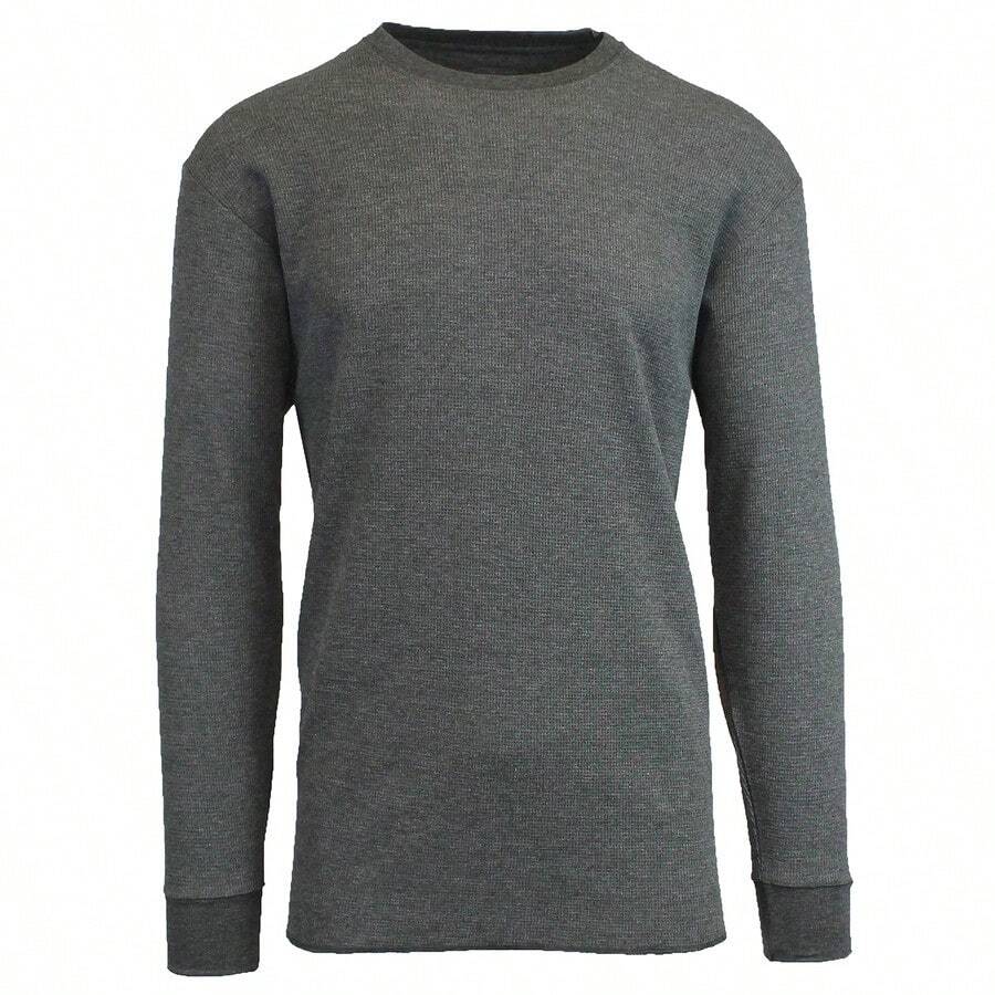 Men's Classic Waffle-Knit Crew Neck Thermal Shirt - Charcoal - View 1