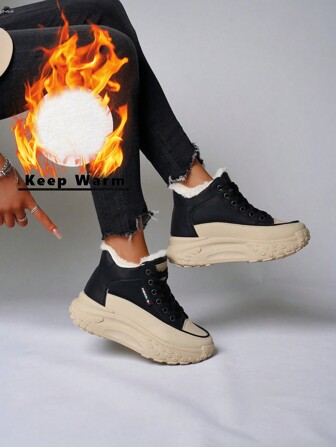 Women High-Top Thick Bottom Winter Shoes, Latest Fall/Winter Warm Plush Casual Sneakers, Anti-Slip Versatile Snow Boots
