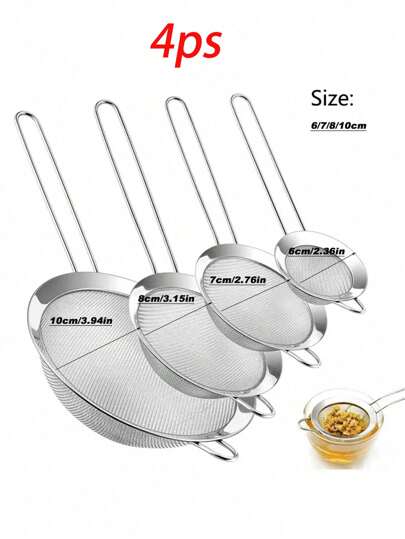 4Pcs/Set Stainless Steel Wire Fine Mesh Oil Strainer Flour Colander Sieve Sifter Pastry Baking Tools Kitchen Accessories