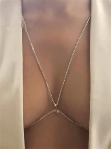 女士经典胸罩链，镶钻身体饰品，性感派对配饰 - 銀色 - 查看 1