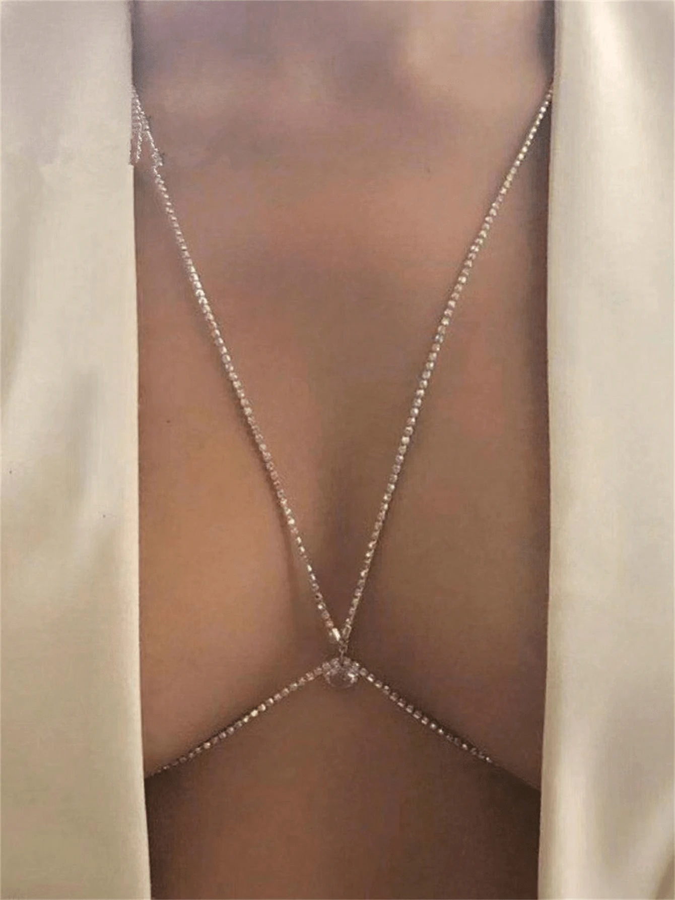 女士经典胸罩链，镶钻身体饰品，性感派对配饰 - 銀色 - 查看 1