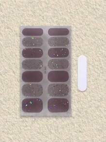 指甲油条闪亮贴纸 1 张经典款式闪光自粘 DIY 美甲装饰指甲贴纸适用于美甲家居沙龙 DIY - 玫紅色 - 查看 3