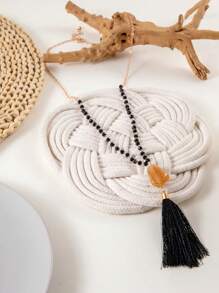 imoli 1pc Vintage  Resin Geometric Asymmetrical Acrylic Tassel Necklace, Autumn/Winter Sweater Chain, Versatile Party Gift For Women (Hand-Crafted, Length Customized, Beads, Stones And Colors Randomly Assorted)