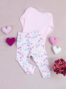 SHEIN Cozy Cub 3 Piece Combo Sets Bodysuit And Romper Pants For Women Ribbed Knit 6 Pieces Ribbed Knit Fresh Soft Comfortable For Baby Girl Delicate And Charming Prints - Nhiều màu - Xem 8
