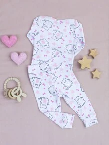 SHEIN Cozy Cub 3 Piece Combo Sets Bodysuit And Romper Pants For Women Ribbed Knit 6 Pieces Ribbed Knit Fresh Soft Comfortable For Baby Girl Delicate And Charming Prints - Nhiều màu - Xem 10