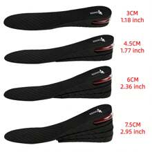 1雙黑色pvc氣墊增高鞋墊適合運動鞋高筒鞋靴子防滑舒適彈性男女可剪可增高3cm 4.5cm 6cm 7.5cm - 黑色 - 查看 1