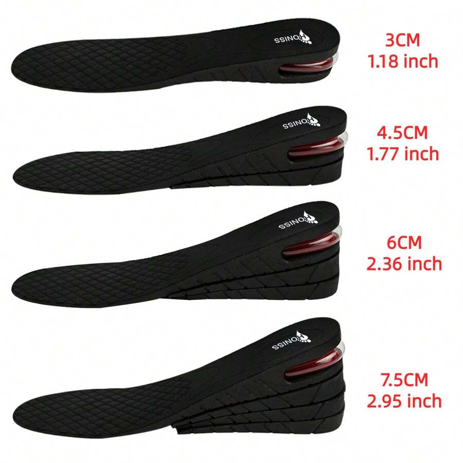 1雙黑色pvc氣墊增高鞋墊適合運動鞋高筒鞋靴子防滑舒適彈性男女可剪可增高3cm 4.5cm 6cm 7.5cm - 黑色 - 查看 1