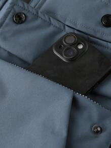 LEDUNTINO Men's Casual Outdoor Warm Thick Jacket, Sports Patchwork, Boyfriend Gift, Detachable Hood, Multiple Pockets, Letter Print, Hook And Loop Design, Windproof, Spring/Autumn Windbreaker, Boyfriend Style - Blue - View 7