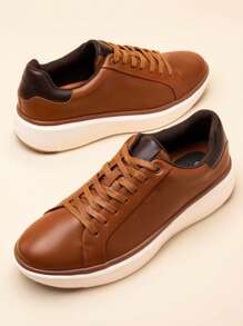 Stylish Men's Casual Dress Sneakers - Comfortable Versatile Fashion Footwear For Every Occasion - 棕色 - 查看 1