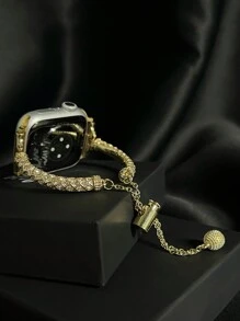 1pc Compatible With Apple Watch Band Women's Exquisite Slim Metal Bracelet With Rhinestone Smart Band, Compatible With Apple Watch38/40/41/42/44/45/46/49mm, Compatible With Apple Watch Series Ultra/SE/10/9/8/7/6/5/4/3/2/1, Length Can Be Adjusted Without Tools, Cute And Considerate Business Metal Bracelet, Can Be Matched With Any Outfit, Can Also Be Given As A Girlfriend's Birthday Gift Valentine's Day Gift - Gold - View 7