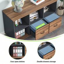 LITTLE TREE 55 Inches Simple Computer Desk, Home Office Desk Writing Table For Workstation,Dark Walnut + Steel Leg - Brown and Black - View 6