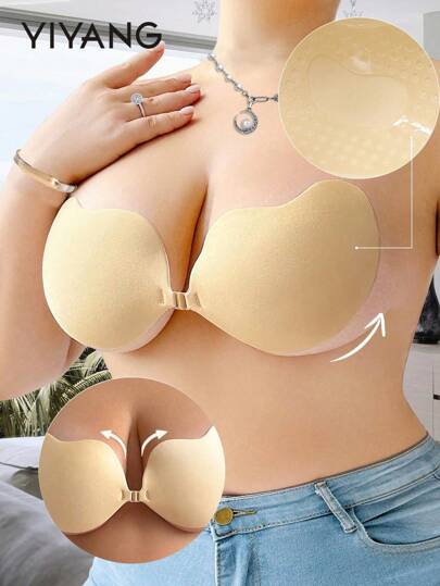 YIYANG 1 Plus Size Push Up Silicone Adhesive Bra, Breathable Push Up Mango Style Front Buckle Bra