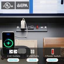 Nightstand With Charging Station USB Port And LED Light, 3 Drawer Bedside Table With Pull Out Tray And Gold Leg - Black - View 5