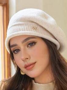 1pc Women's Fashionable Warm Knitted Knitted Beanie Hat, Ear Protection, Octagonal Design, Suitable For Fall And Winter
