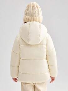 SOLOCOTE 年轻女孩保暖风衣，防水，侧面羊毛口袋，全保暖内衬，不可拆卸羊毛兜帽 - 米色 - 查看 2