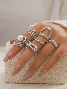 5pcs Set Chunky Plain Band Rings, Suitable For Women's Daily Wear - Yellow Gold - View 6