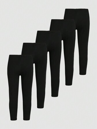 5 st svarta mångsidiga leggings för flickor, lämpliga för vår, sommar, höst, vinter, utomhusaktiviteter och vardagsbruk