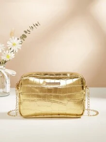 1pc Girls' Crocodile Pattern Cute Minimalist Chain Crossbody Square Bag, Suitable For Daily Use, Best Gift Choice - M813B - View 4