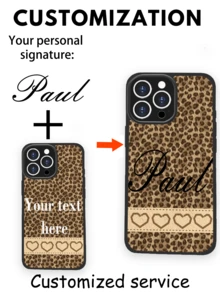 1pc Personalized Leopard Print Heart Leather Phone Case With Custom Name Initials, Shockproof Protective Cover For Couples, Family Holiday Gift