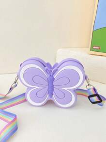 1pc Butterfly Silicone Zipper Mini Crossbody Shoulder Bag Suitable For All Season Daily Use Pink