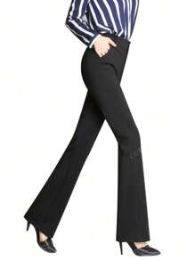 Women's Flared Pants, High Waist Straight Leg Work Trousers, Elegant Office Wear