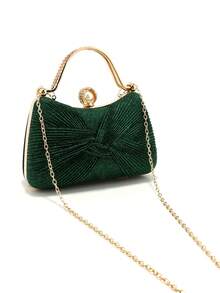 New Arrival Design Women Evening Bags Event Wedding Bridal Handbags Bow Satin Ruched Handle Clutch Pink Color Glitter Box Banquet Gift Handbags - Green - View 7