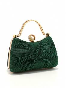 New Arrival Design Women Evening Bags Event Wedding Bridal Handbags Bow Satin Ruched Handle Clutch Pink Color Glitter Box Banquet Gift Handbags - Green - View 4
