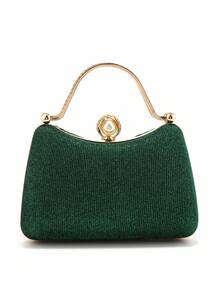 New Arrival Design Women Evening Bags Event Wedding Bridal Handbags Bow Satin Ruched Handle Clutch Pink Color Glitter Box Banquet Gift Handbags - Green - View 5