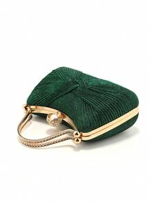 New Arrival Design Women Evening Bags Event Wedding Bridal Handbags Bow Satin Ruched Handle Clutch Pink Color Glitter Box Banquet Gift Handbags - Green - View 8