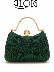 New Arrival Design Women Evening Bags Event Wedding Bridal Handbags Bow Satin Ruched Handle Clutch Pink Color Glitter Box Banquet Gift Handbags - Green - View 1