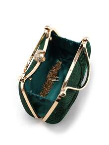 New Arrival Design Women Evening Bags Event Wedding Bridal Handbags Bow Satin Ruched Handle Clutch Pink Color Glitter Box Banquet Gift Handbags - Green - View 6