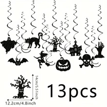 13 件万圣节派对场地装饰蝙蝠、鬼魂和螺旋悬挂装饰、圣诞节 - 黑色 - 查看 4
