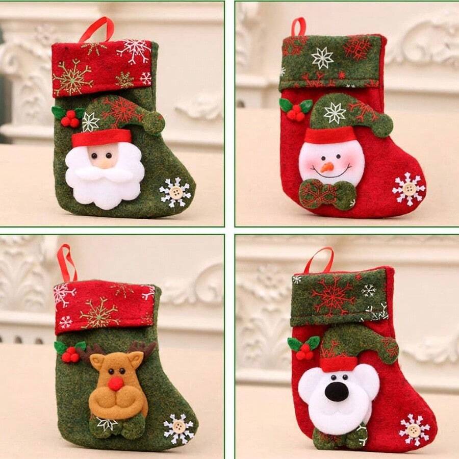1/3 Pieces Christmas Stockings Mini Xmas Stockings Christmas Hanging Stocking With Snowflakes 3D Reindeer Bear Santa Claus Snowman Mini Gift Stockings For Holiday Christmas Tree Decoration - Multicolor - View 1