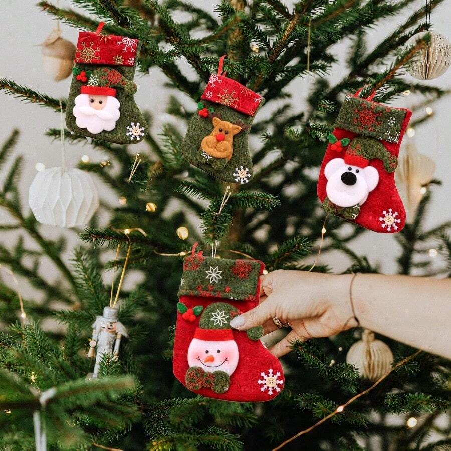 1pc Christmas Stocking Mini Christmas Stocking Hanging Sock With Snowflake 3D Reindeer Bear Santa Claus Snowman Mini Gift Sock Holiday Christmas Tree Decoration - Multicolor - View 1