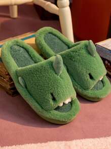 Dép đi trong nhà in hình cá mập cho nam, dép đi trong nhà bằng vải nhung ấm áp cho mùa đông - màu xanh lá - Xem 3