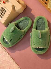 Dép đi trong nhà in hình cá mập cho nam, dép đi trong nhà bằng vải nhung ấm áp cho mùa đông - màu xanh lá - Xem 2