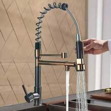 High Pressure Spring Kitchen Faucet, Two Spouts, Pull-Out Kitchen Faucet, 360 Degree Swivel (Black With Rose Gold) - Black with Rose Gold - View 4