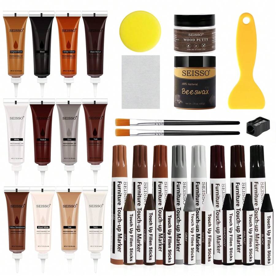 SEISSO Wood Furniture Repair Kit, Set Of 36 With Wood Putty, Beeswax