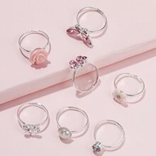 7pcs Girls Rhinestone Detail Ring