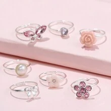 7pcs Girls Rhinestone Detail Ring